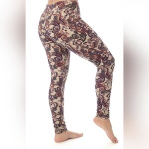 High-Waist Paisley Print Leggings in Beige & Burgundy